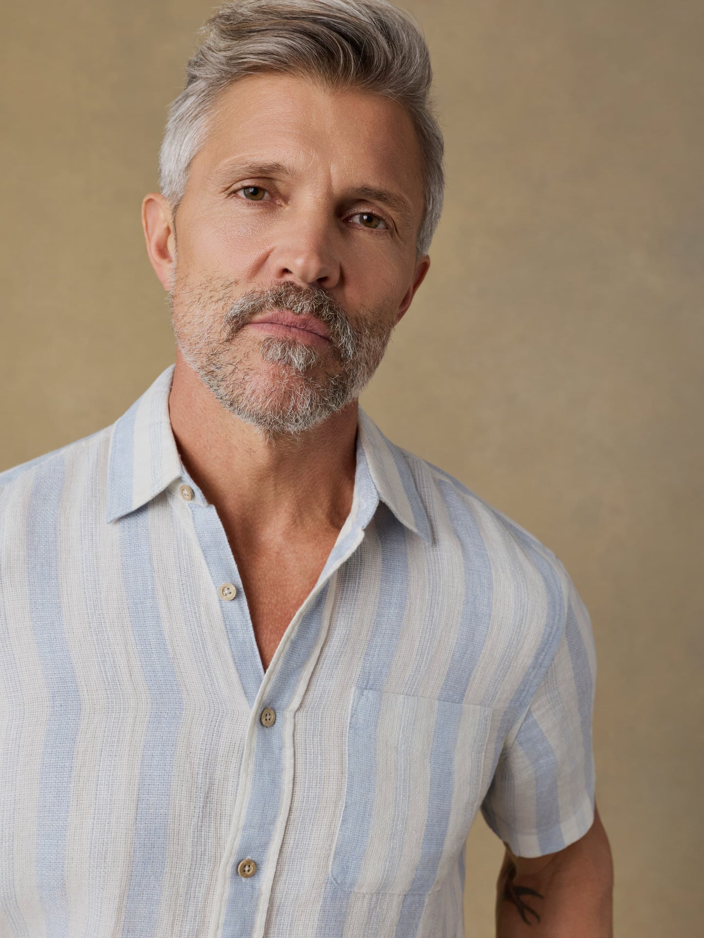 Short-Sleeve Palma Linen Shirt - Island Blue Stripe