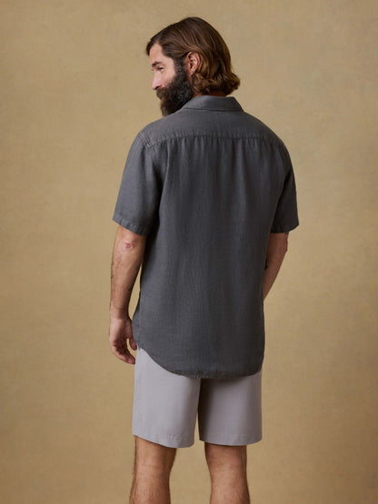 Short-Sleeve Palma Linen Shirt - Washed Black Basketweave