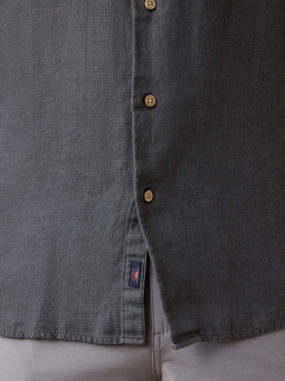 Short-Sleeve Palma Linen Shirt - Washed Black Basketweave
