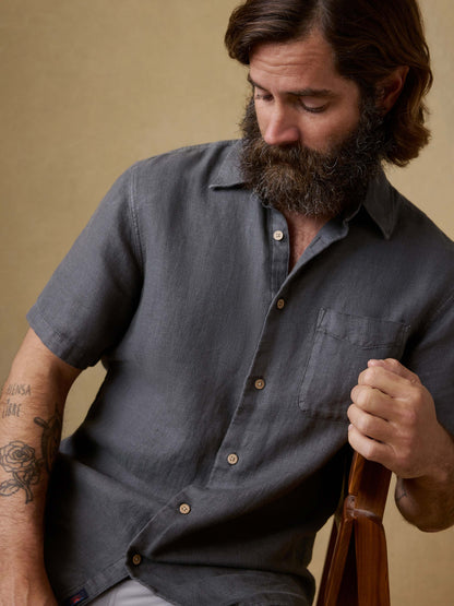 Short-Sleeve Palma Linen Shirt - Washed Black Basketweave