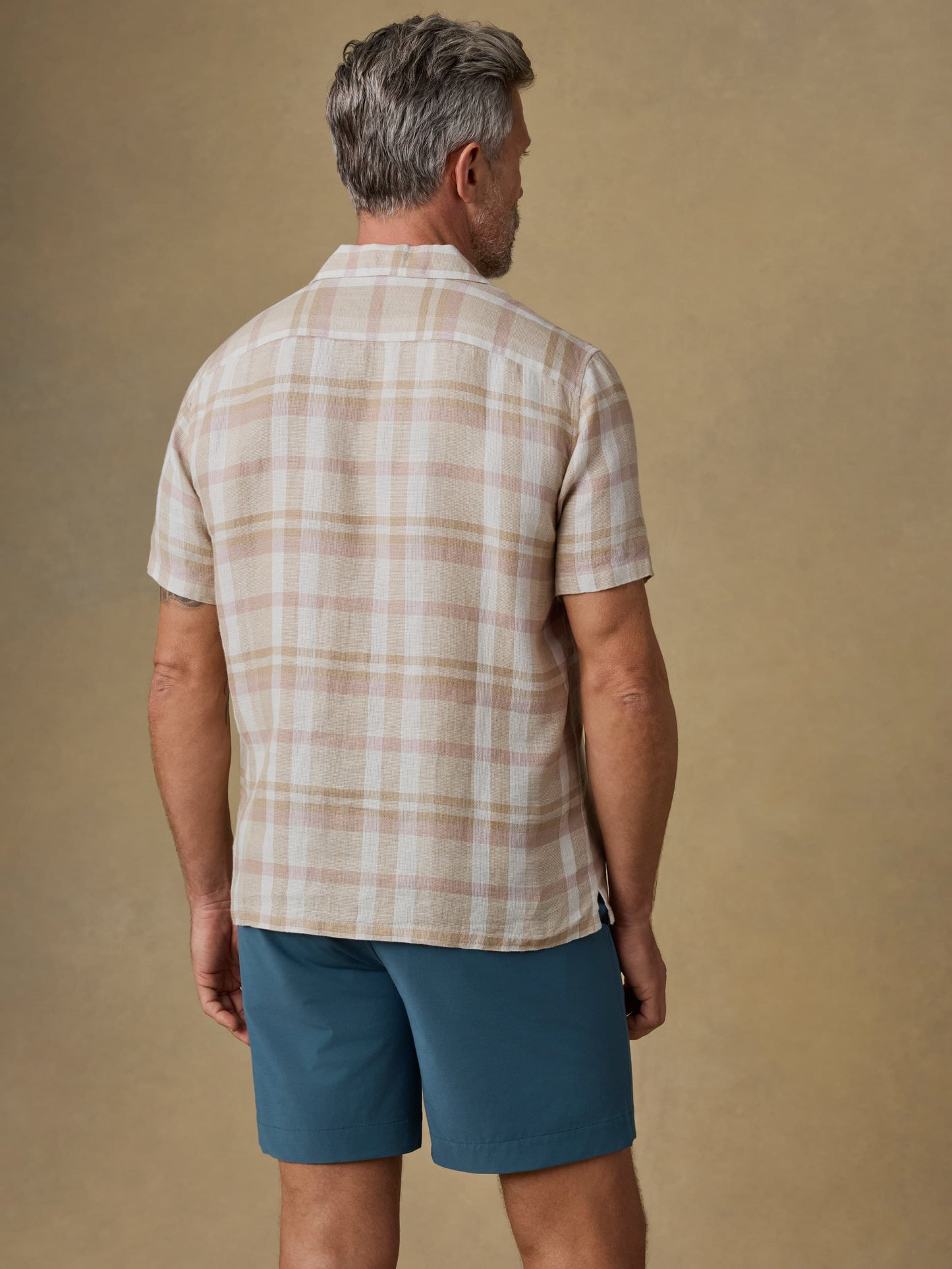Short-Sleeve Palma Linen Camp Shirt - Mauve Sand Plaid