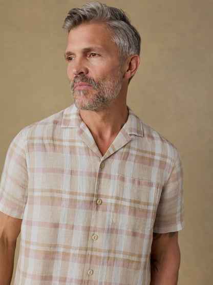 Short-Sleeve Palma Linen Camp Shirt - Mauve Sand Plaid