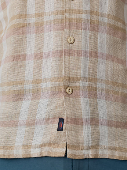 Short-Sleeve Palma Linen Camp Shirt - Mauve Sand Plaid