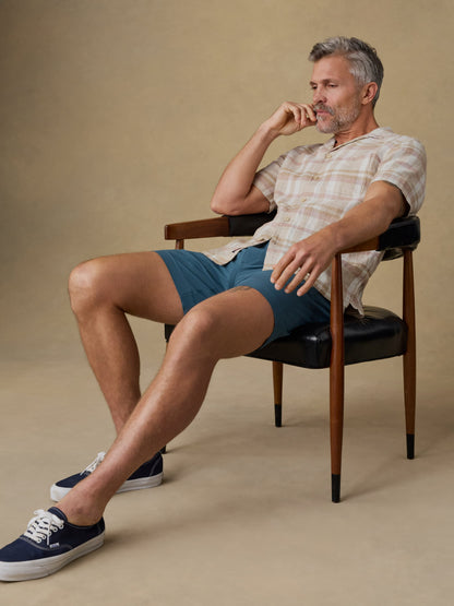 Short-Sleeve Palma Linen Camp Shirt - Mauve Sand Plaid