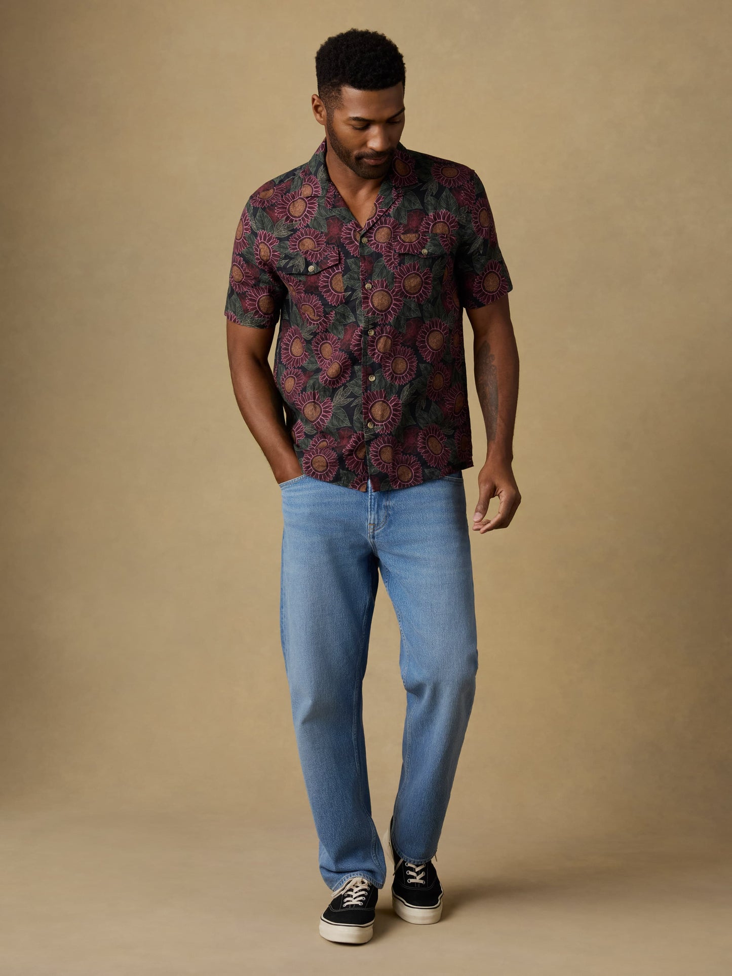 Short-Sleeve Reserve Basque Camp Shirt - Black Floral Road