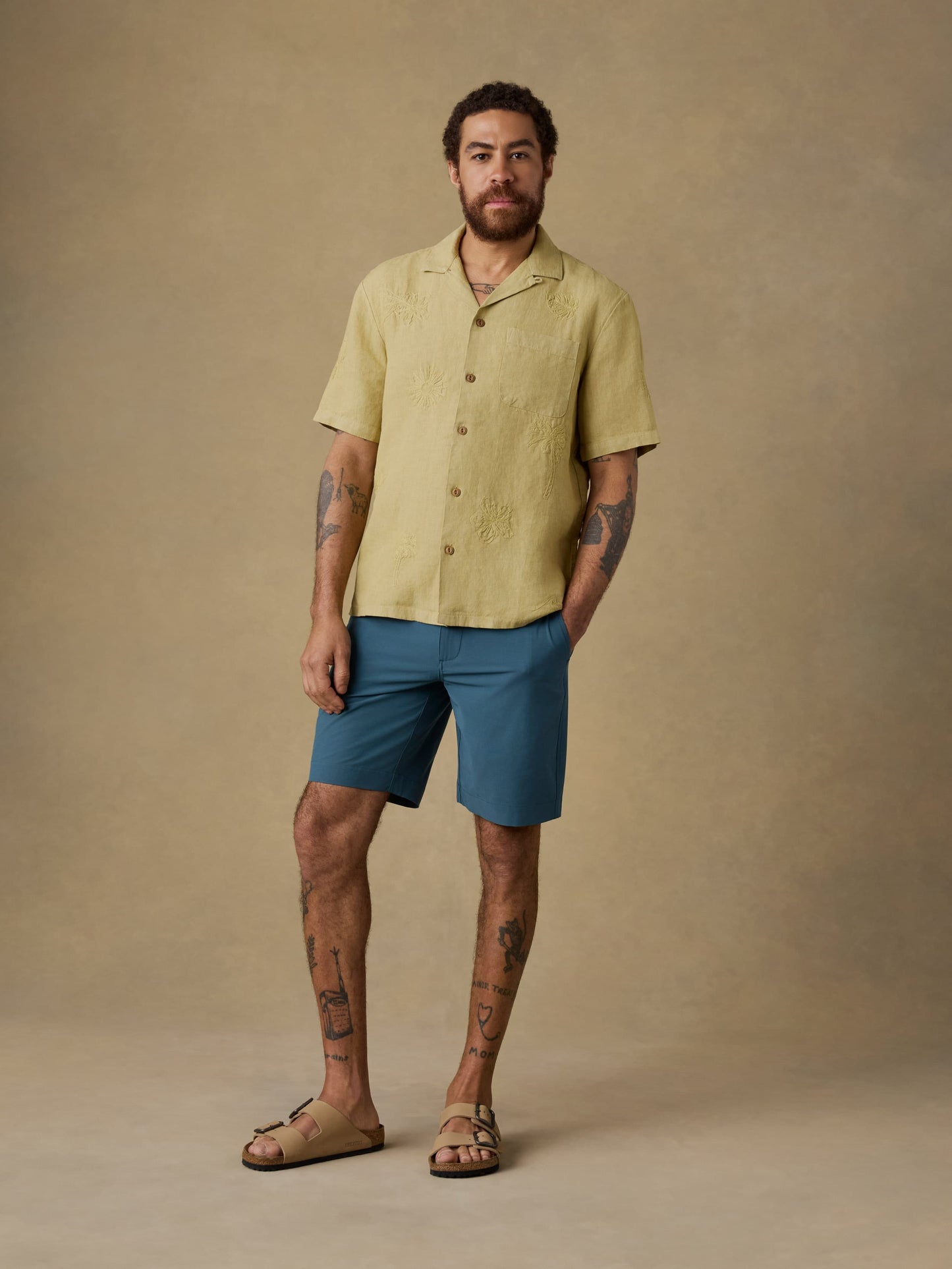 Short-Sleeve Embroidered Shirt - Island Wheat