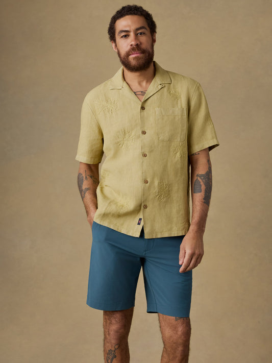 Short-Sleeve Embroidered Shirt - Island Wheat