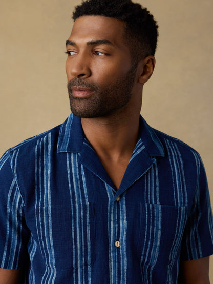 Short-Sleeve Indigo Camp Shirt - Northern Blue Indigo Stripe