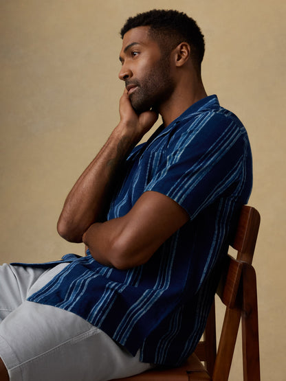 Short-Sleeve Indigo Camp Shirt - Northern Blue Indigo Stripe