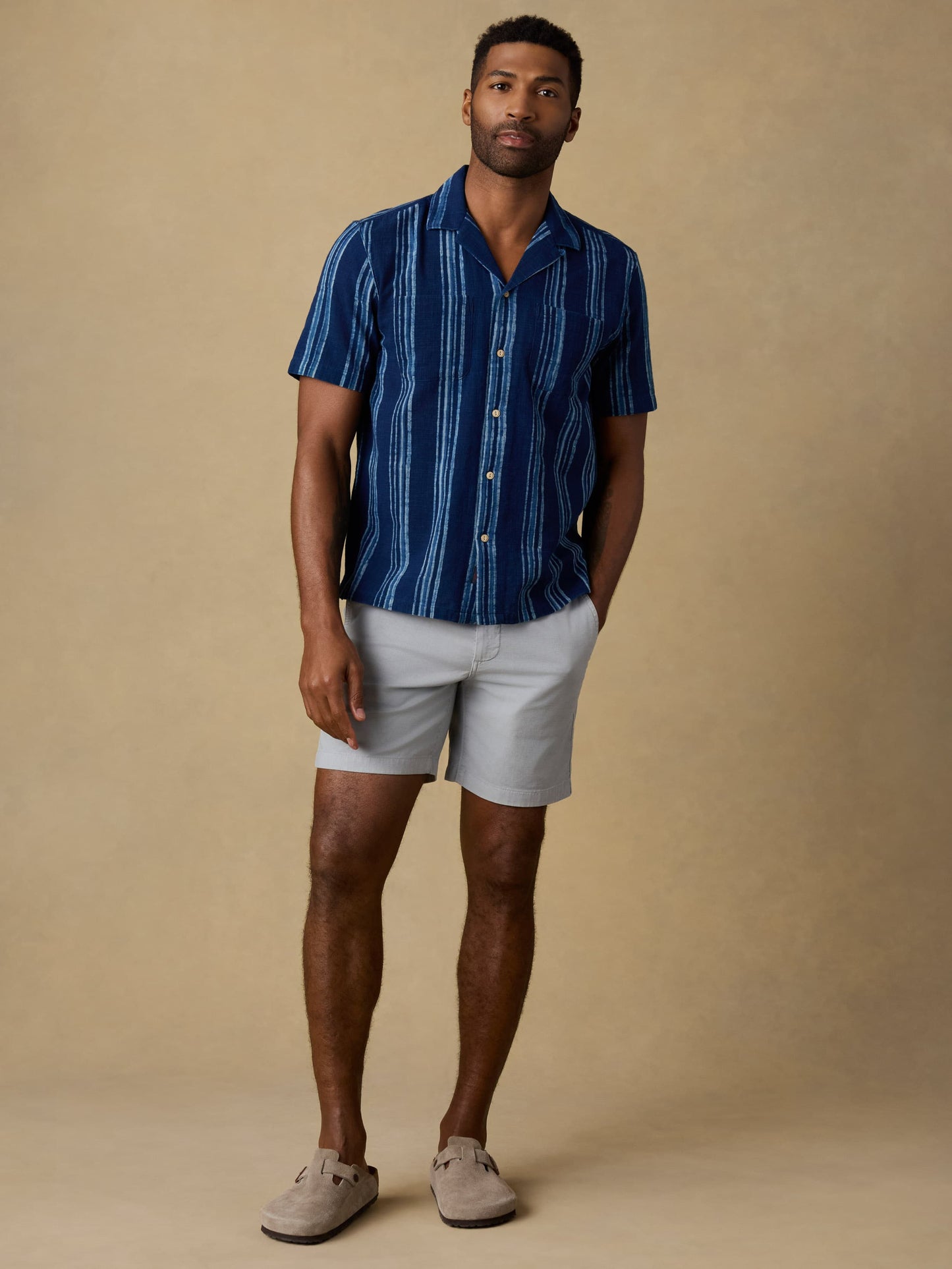 Short-Sleeve Indigo Camp Shirt - Northern Blue Indigo Stripe