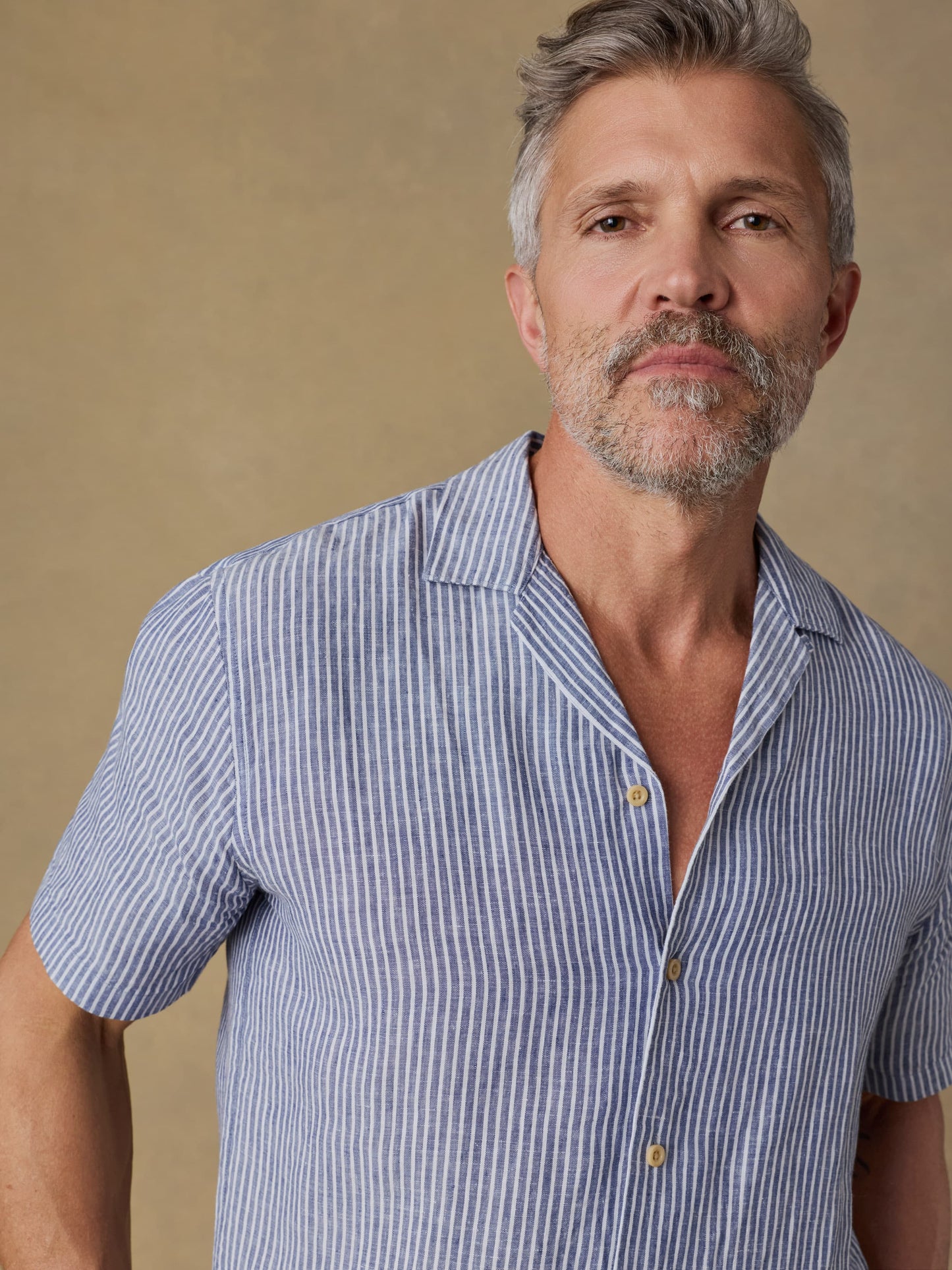 Short-Sleeve Laguna Linen Camp Shirt - Cloud Waters Stripe