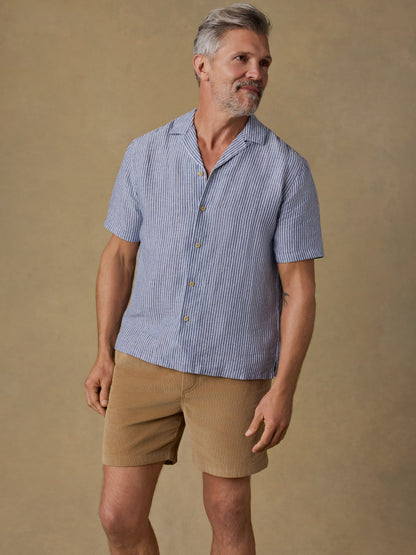 Short-Sleeve Laguna Linen Camp Shirt - Cloud Waters Stripe