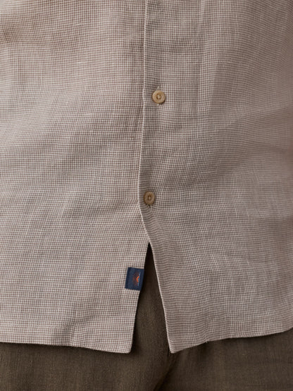 Short-Sleeve Laguna Linen Camp Shirt - Khaki Pincheck