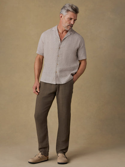 Short-Sleeve Laguna Linen Camp Shirt - Khaki Pincheck