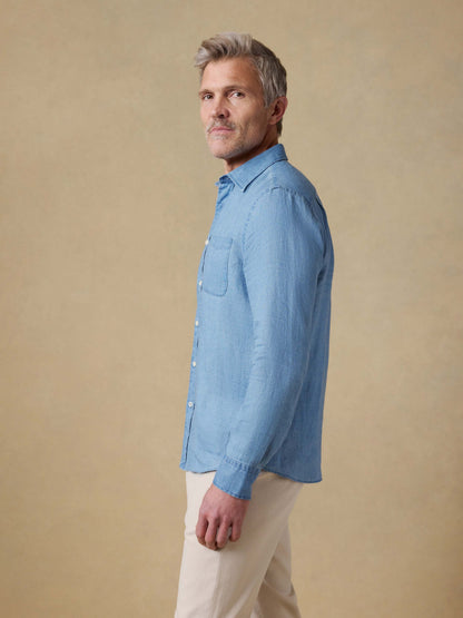 Indigo Laguna Linen Shirt - Brookshore Wash