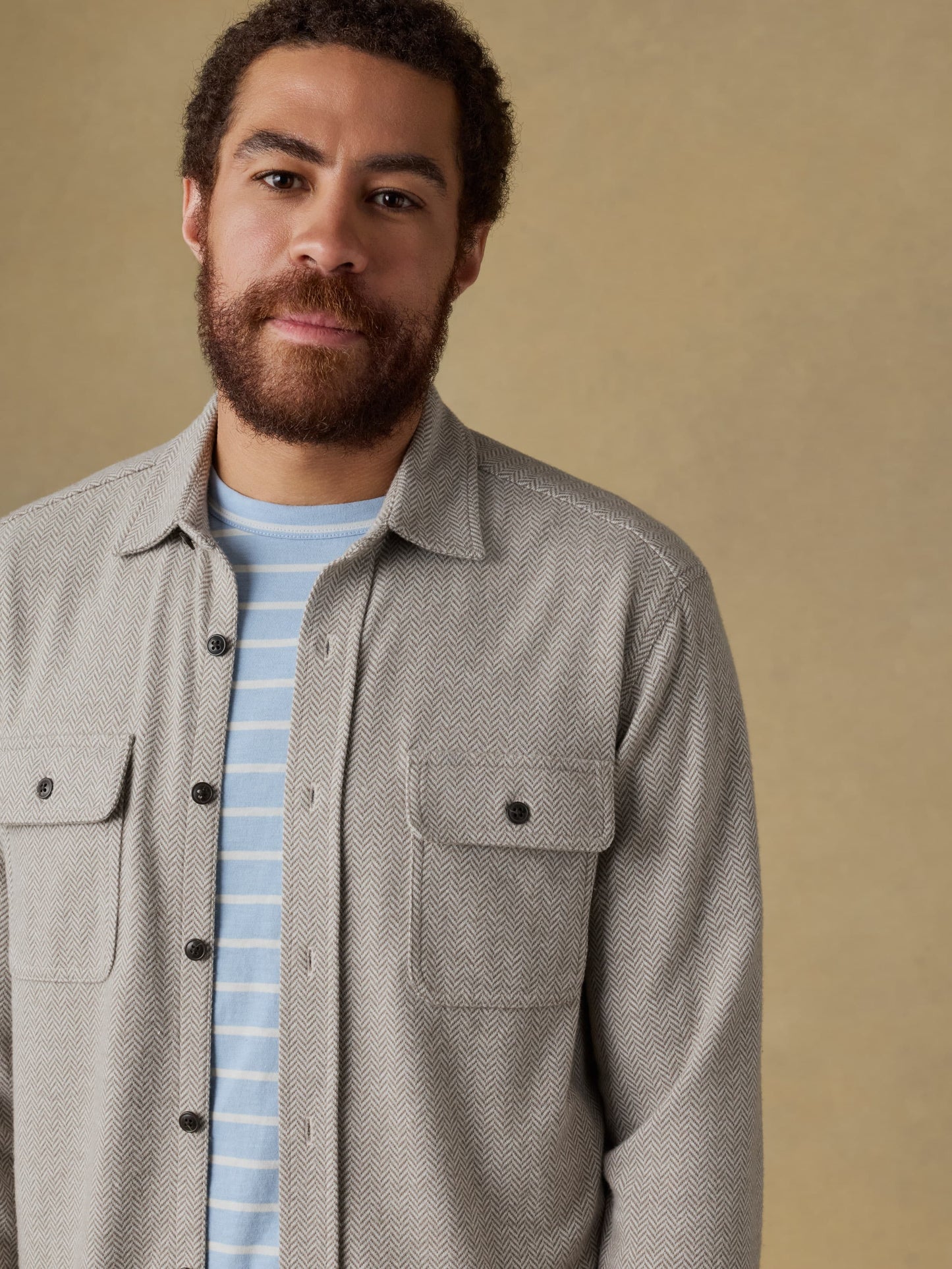 Legend™ Sweater Shirt - Khaki Cream Herringbone