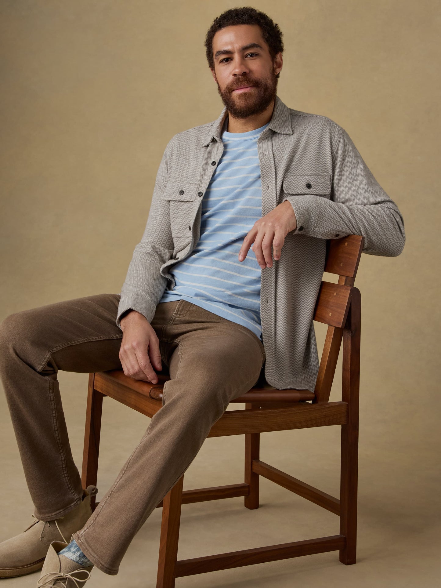 Legend™ Sweater Shirt - Khaki Cream Herringbone