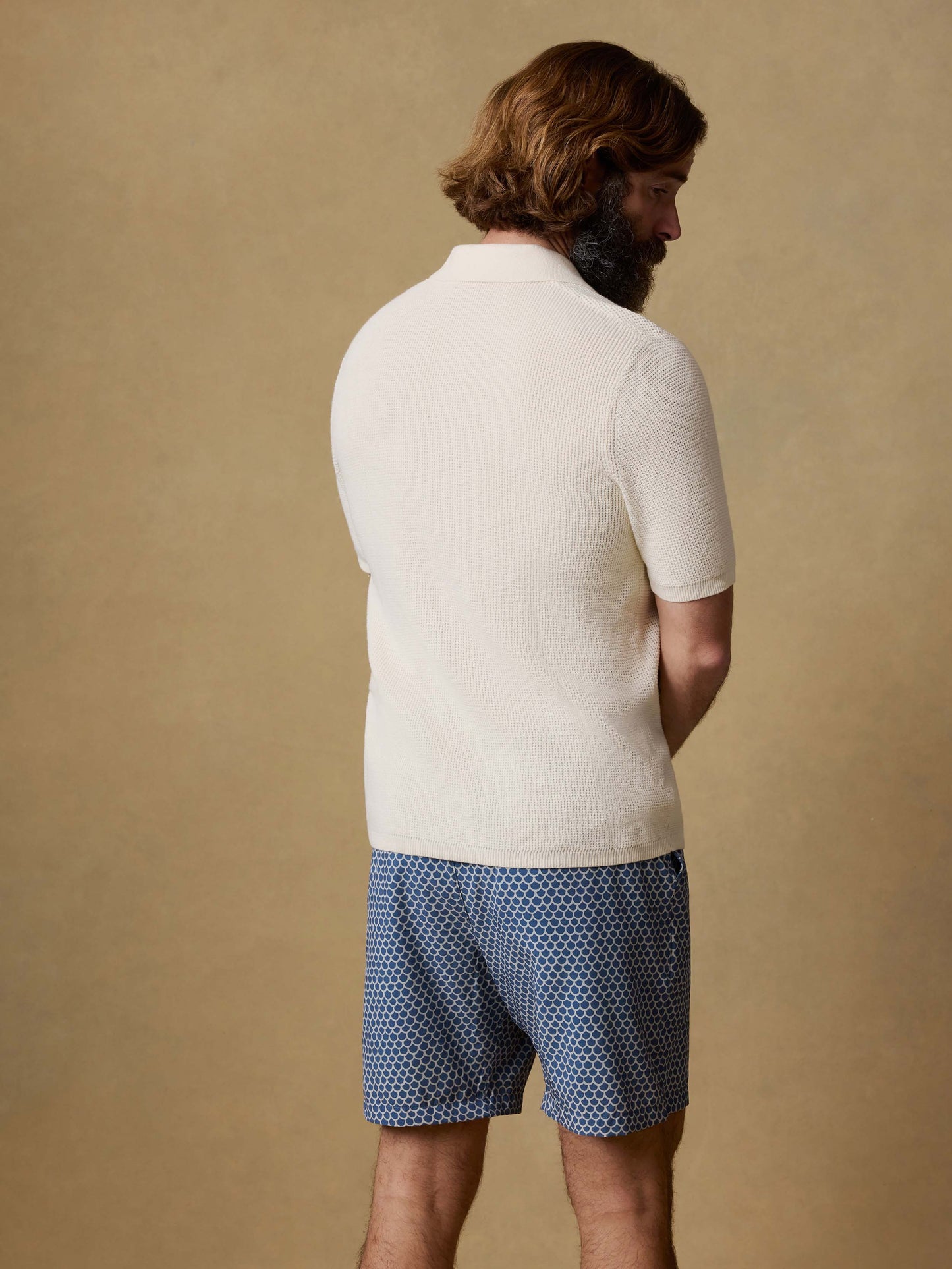 Short-Sleeve Sunwashed Sweater Polo - White Shell