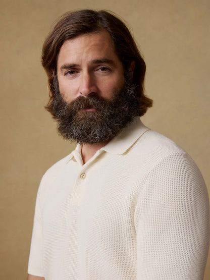Short-Sleeve Sunwashed Sweater Polo - White Shell