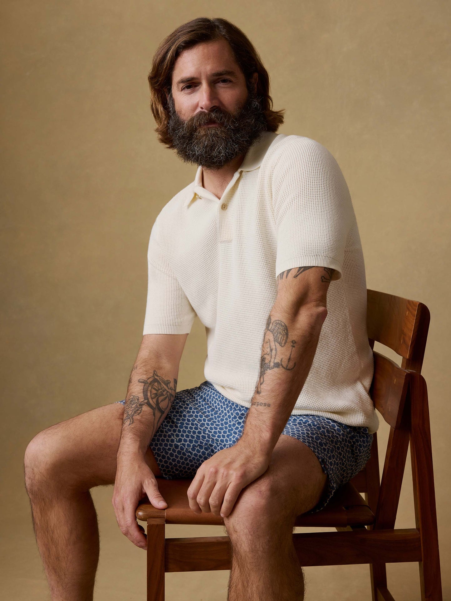 Short-Sleeve Sunwashed Sweater Polo - White Shell