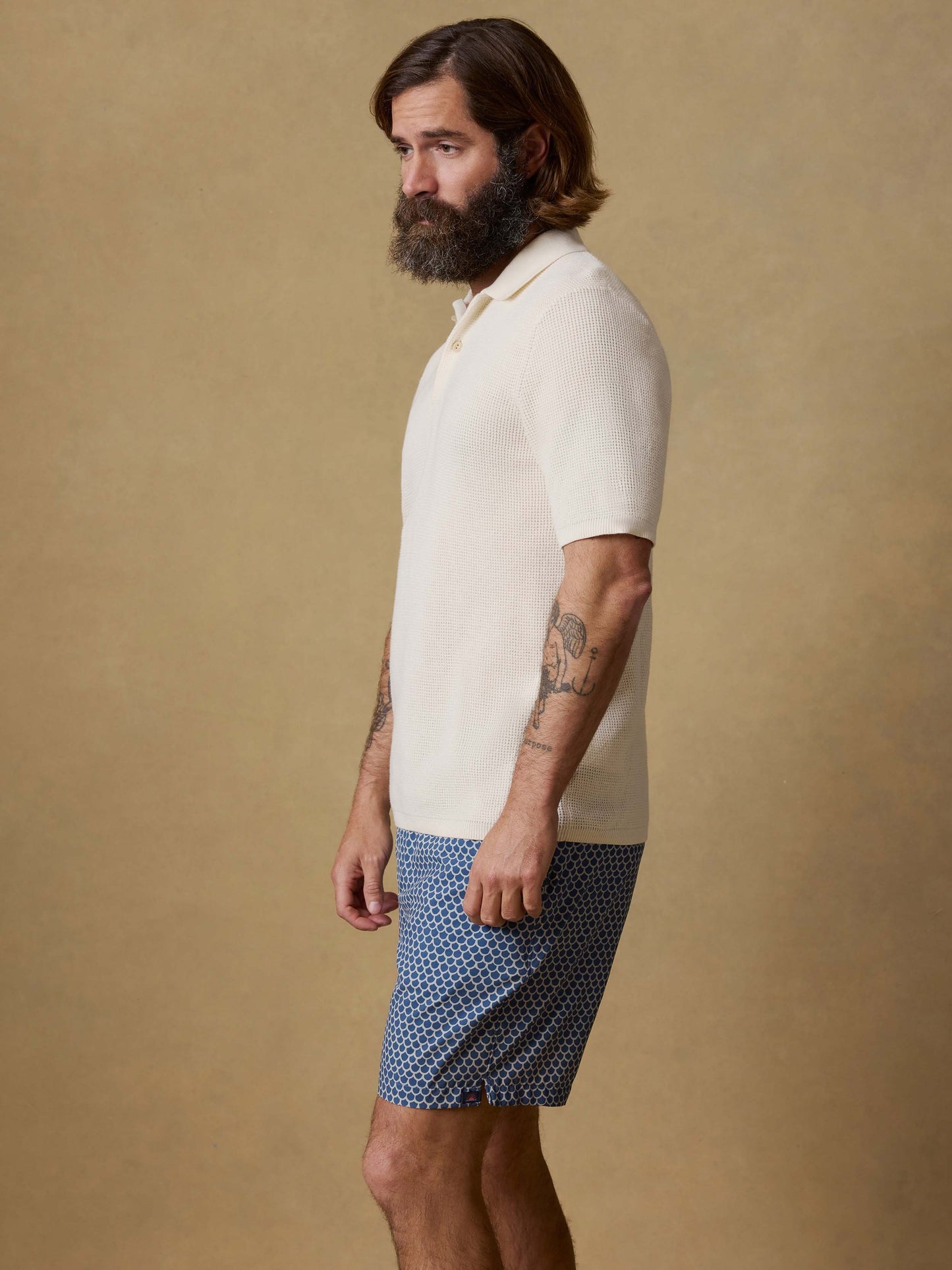Short-Sleeve Sunwashed Sweater Polo - White Shell