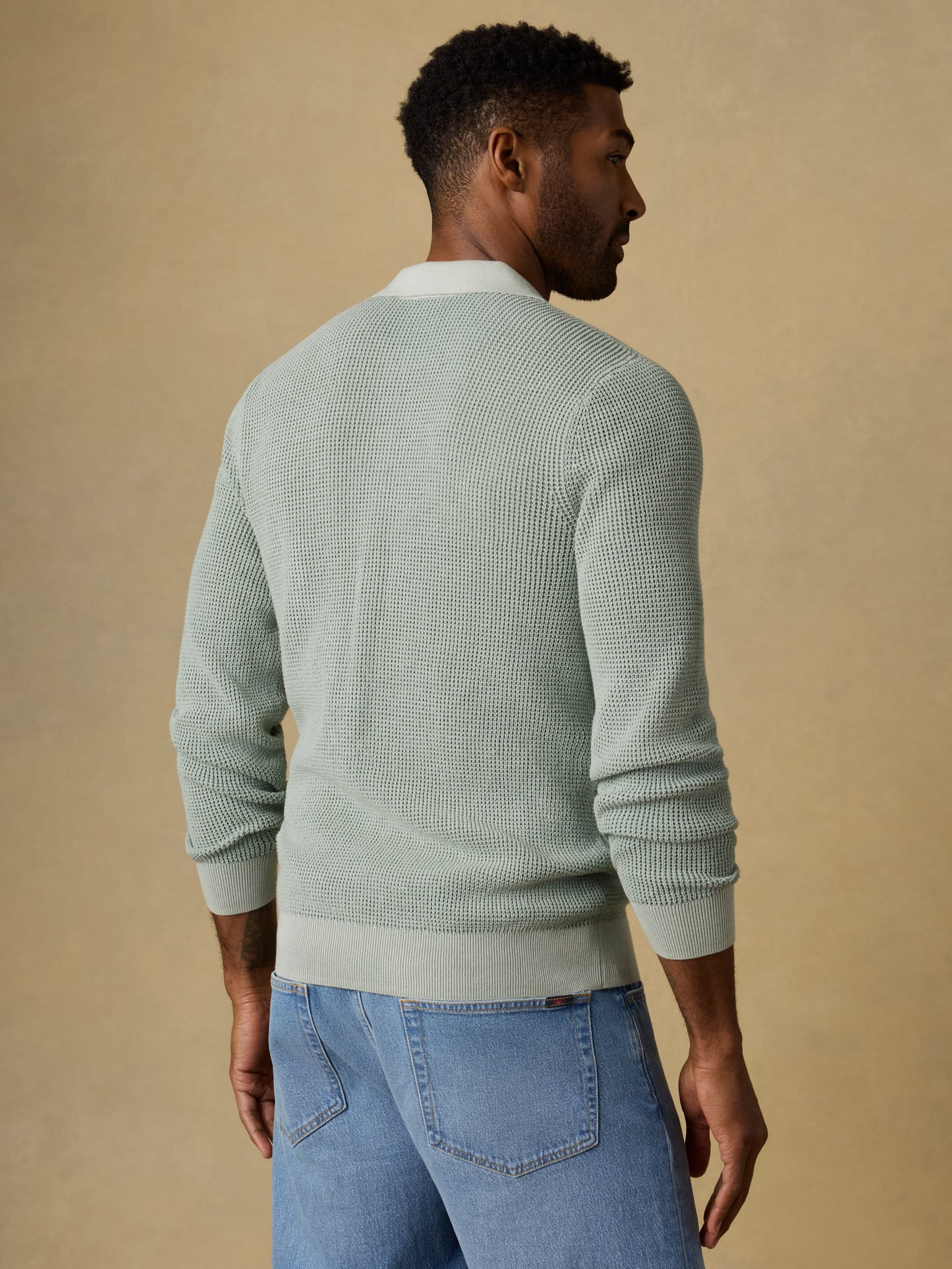 Long-Sleeve Sunwashed Sweater Polo - Sea Break