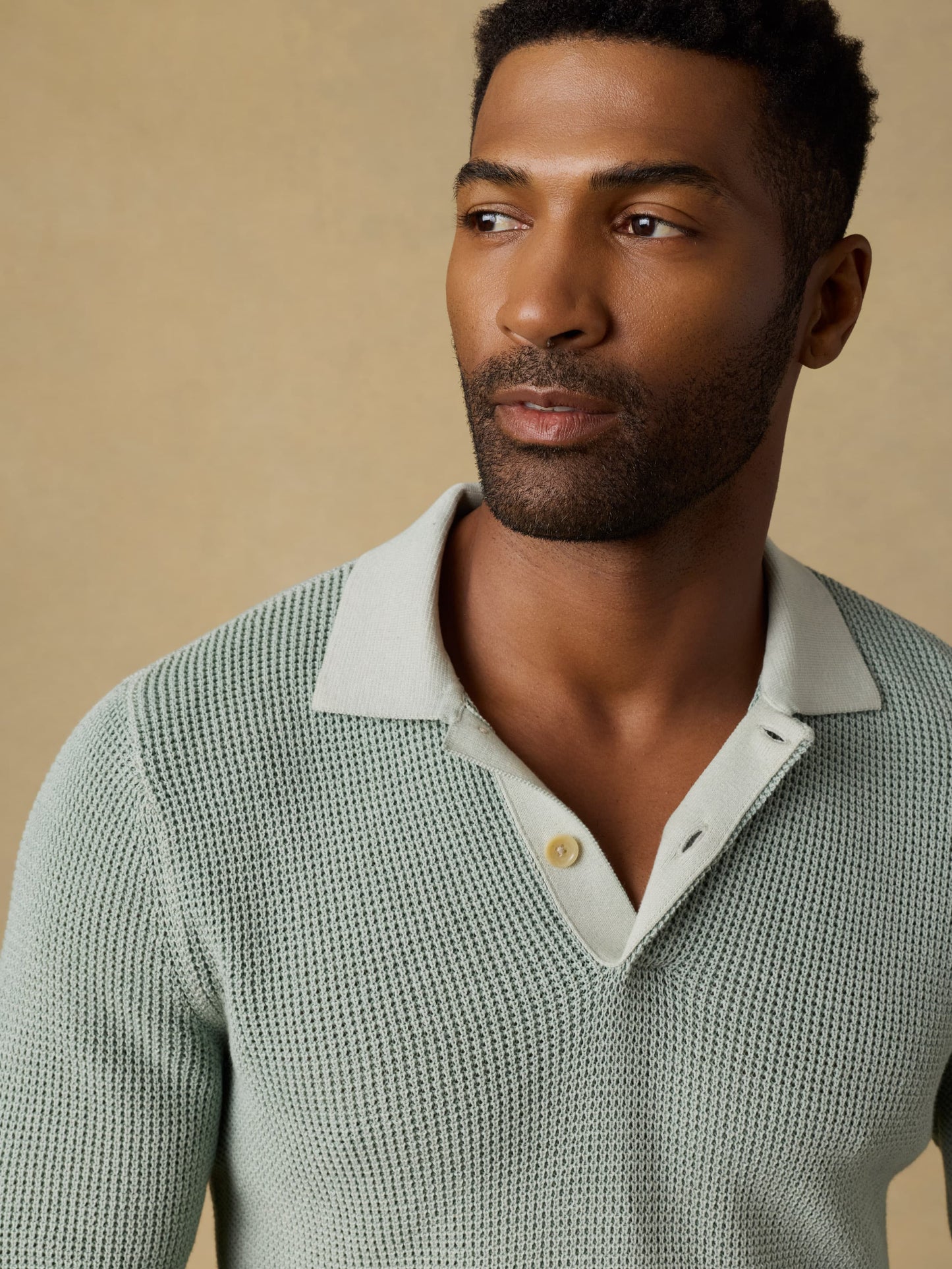 Long-Sleeve Sunwashed Sweater Polo - Sea Break