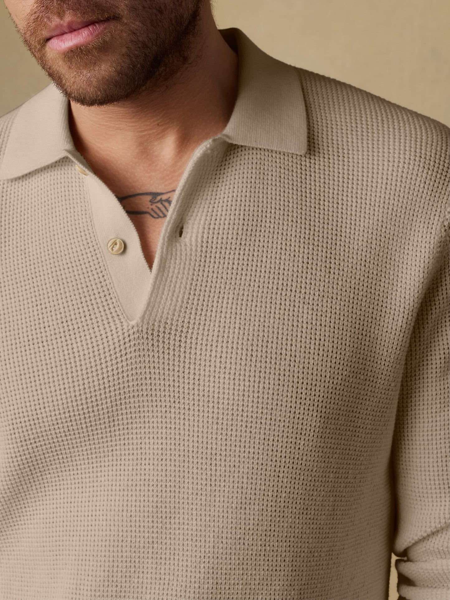 Long-Sleeve Sunwashed Sweater Polo - Natural