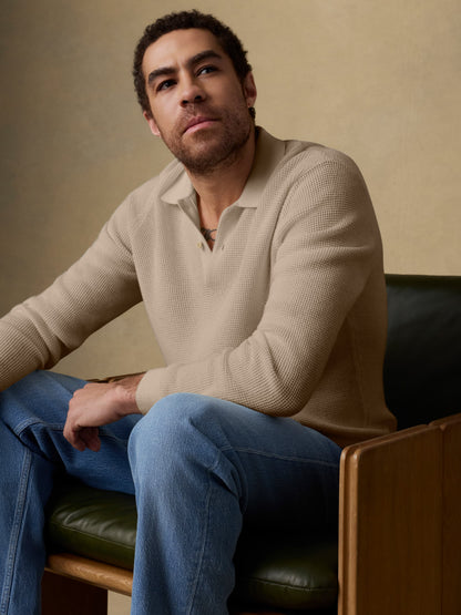 Long-Sleeve Sunwashed Sweater Polo - Natural