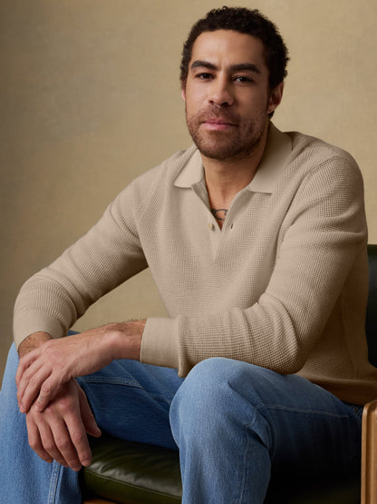 Long-Sleeve Sunwashed Sweater Polo - Natural