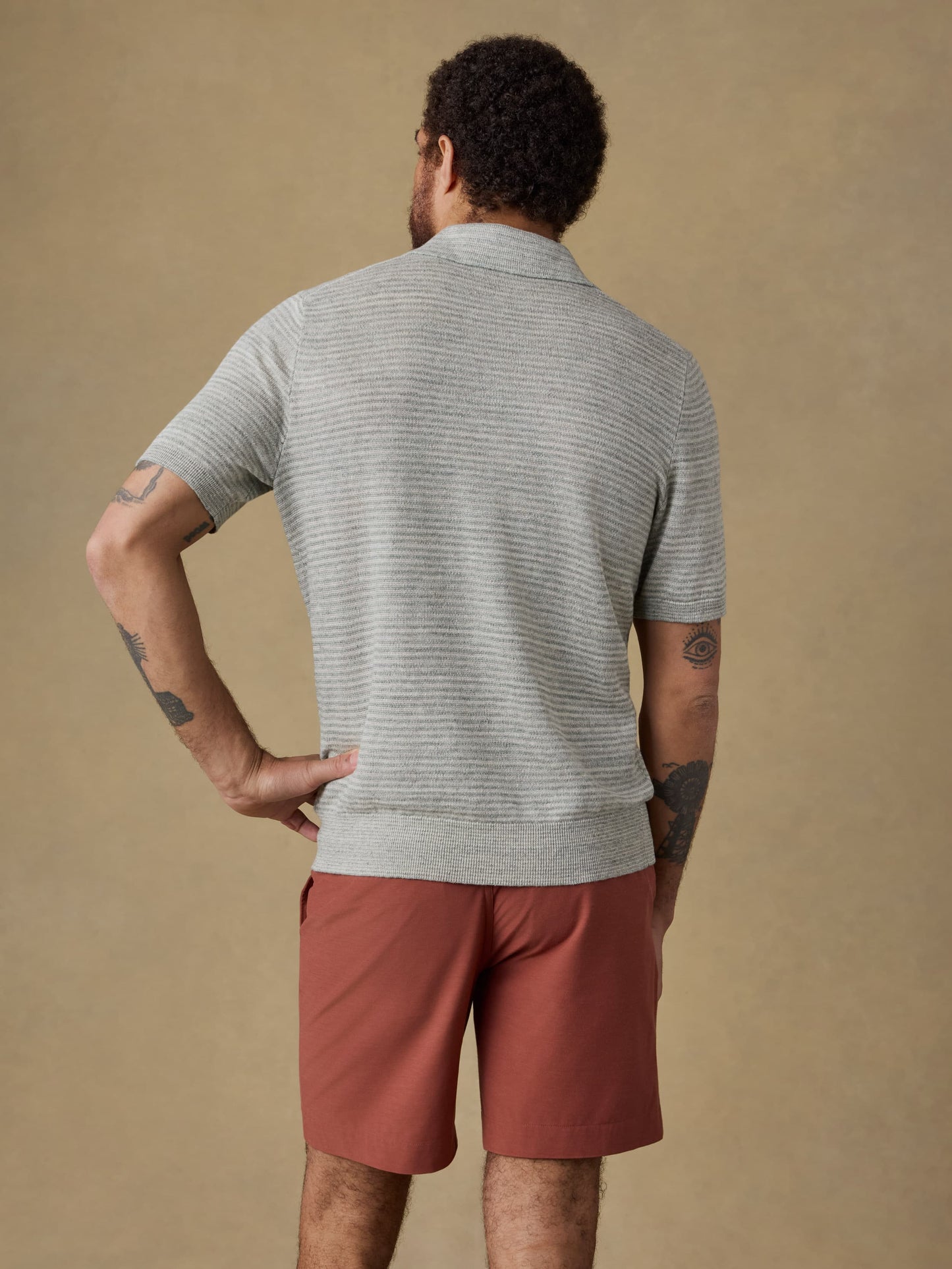 Short-Sleeve Linen Sweater Polo - Beach Tree Stripe