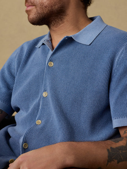 Short-Sleeve Sunwashed Sweater Shirt - Blue Sea