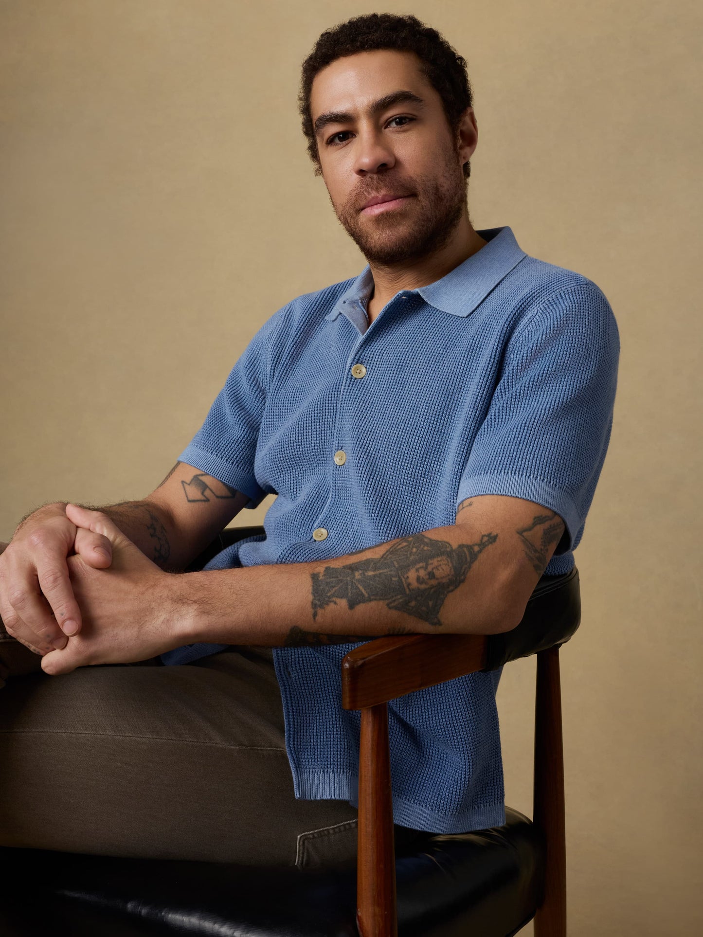 Short-Sleeve Sunwashed Sweater Shirt - Blue Sea