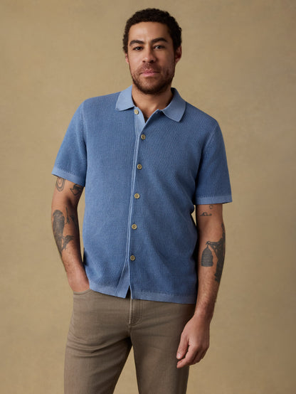 Short-Sleeve Sunwashed Sweater Shirt - Blue Sea