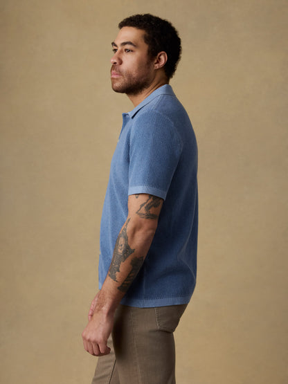 Short-Sleeve Sunwashed Sweater Shirt - Blue Sea