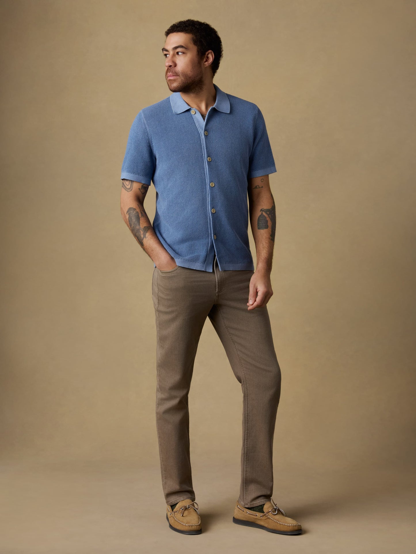 Short-Sleeve Sunwashed Sweater Shirt - Blue Sea