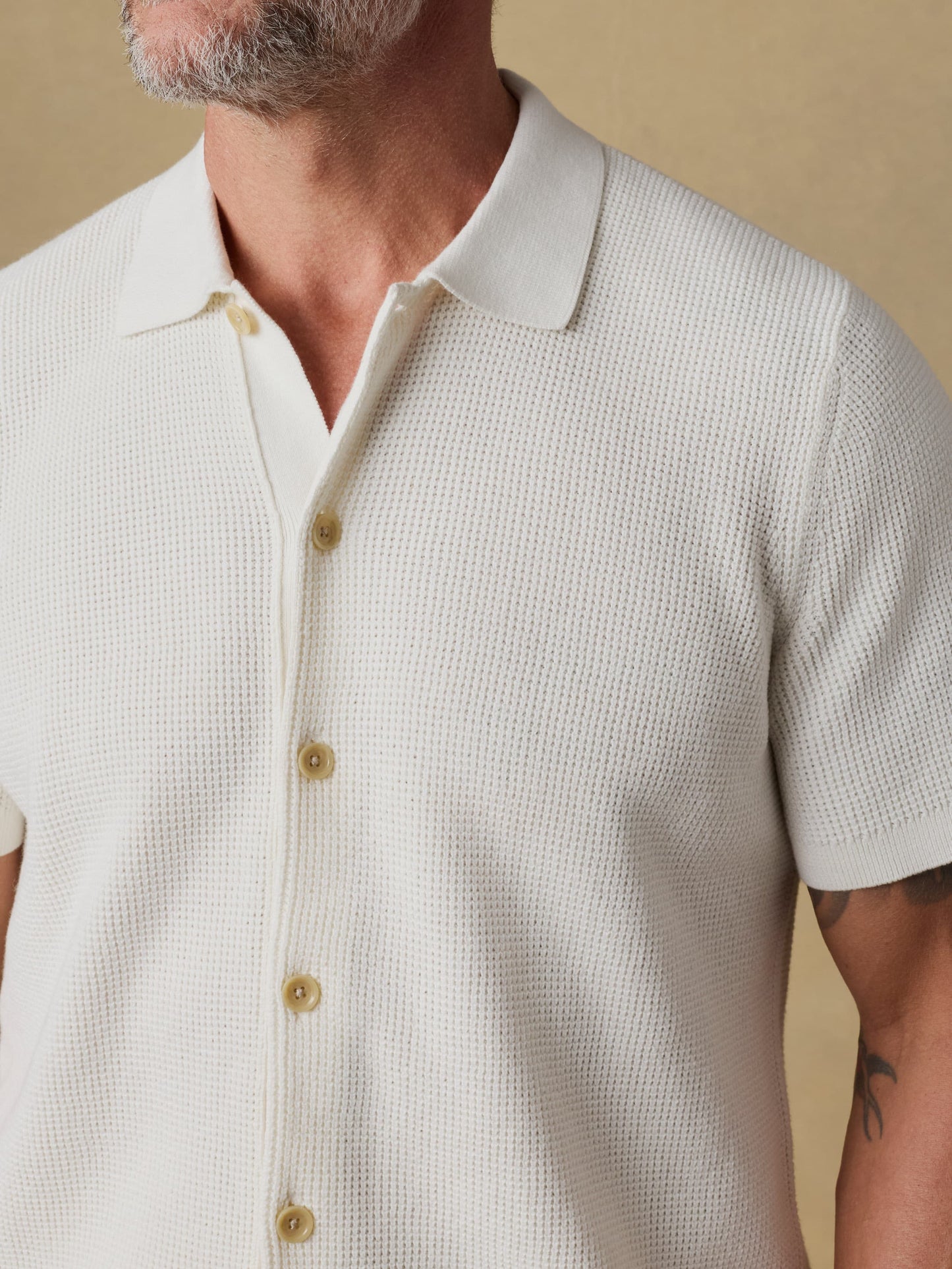 Short-Sleeve Sunwashed Sweater Shirt - White Shell