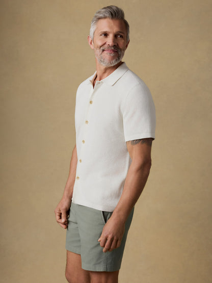 Short-Sleeve Sunwashed Sweater Shirt - White Shell