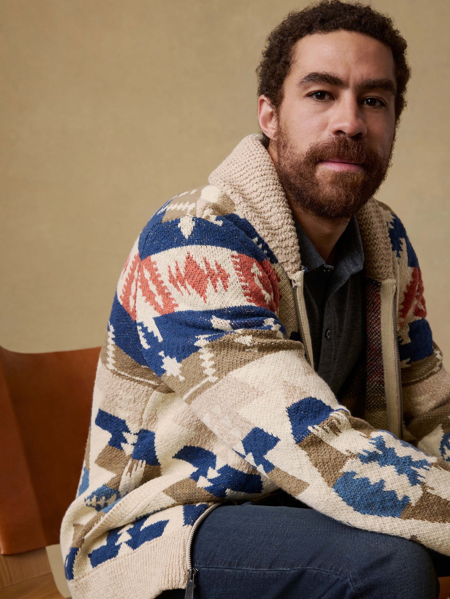 Thunder Voice Eagle Cardigan - Sand Four Eagles