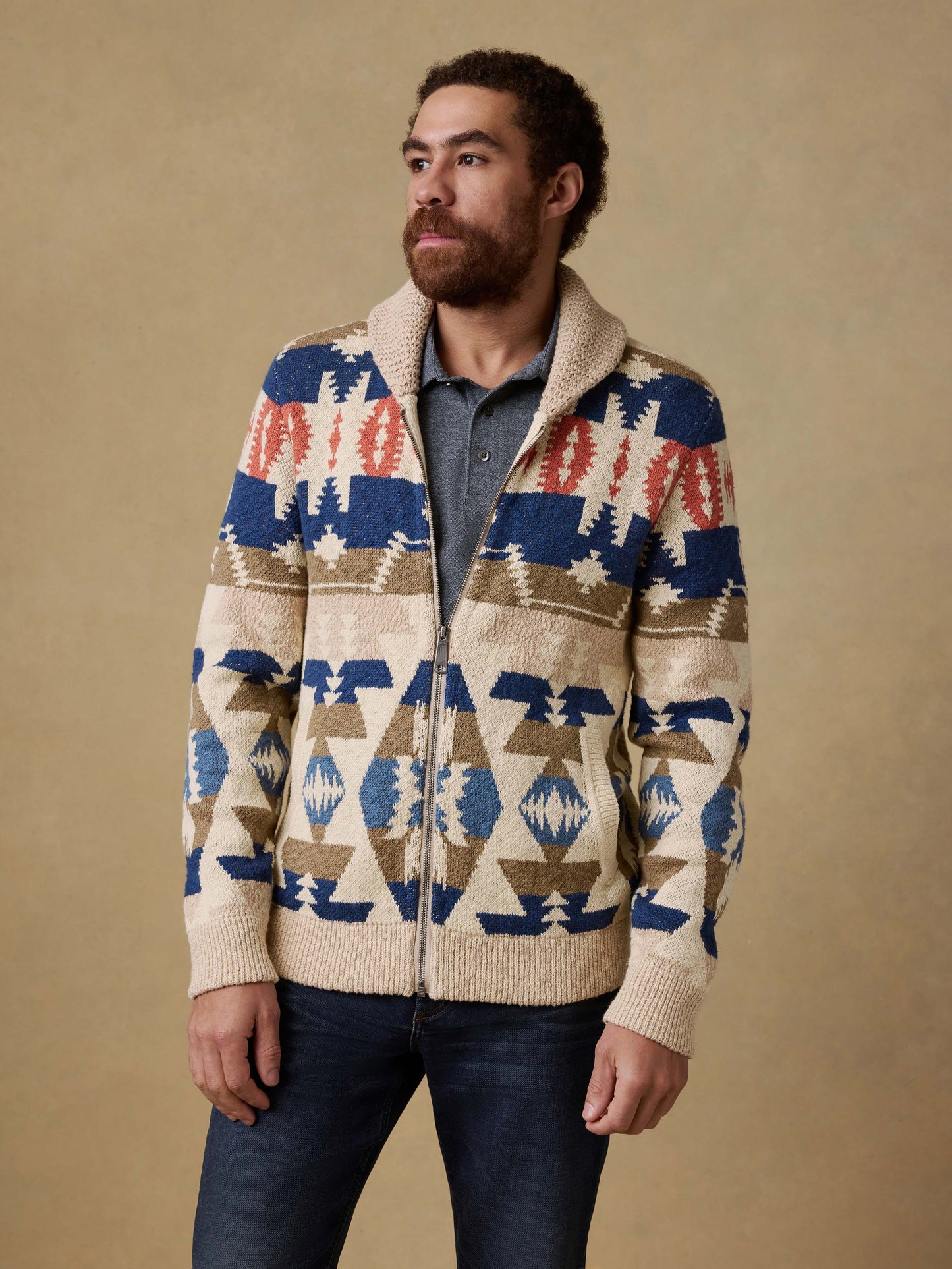 Thunder Voice Eagle Cardigan - Sand Four Eagles