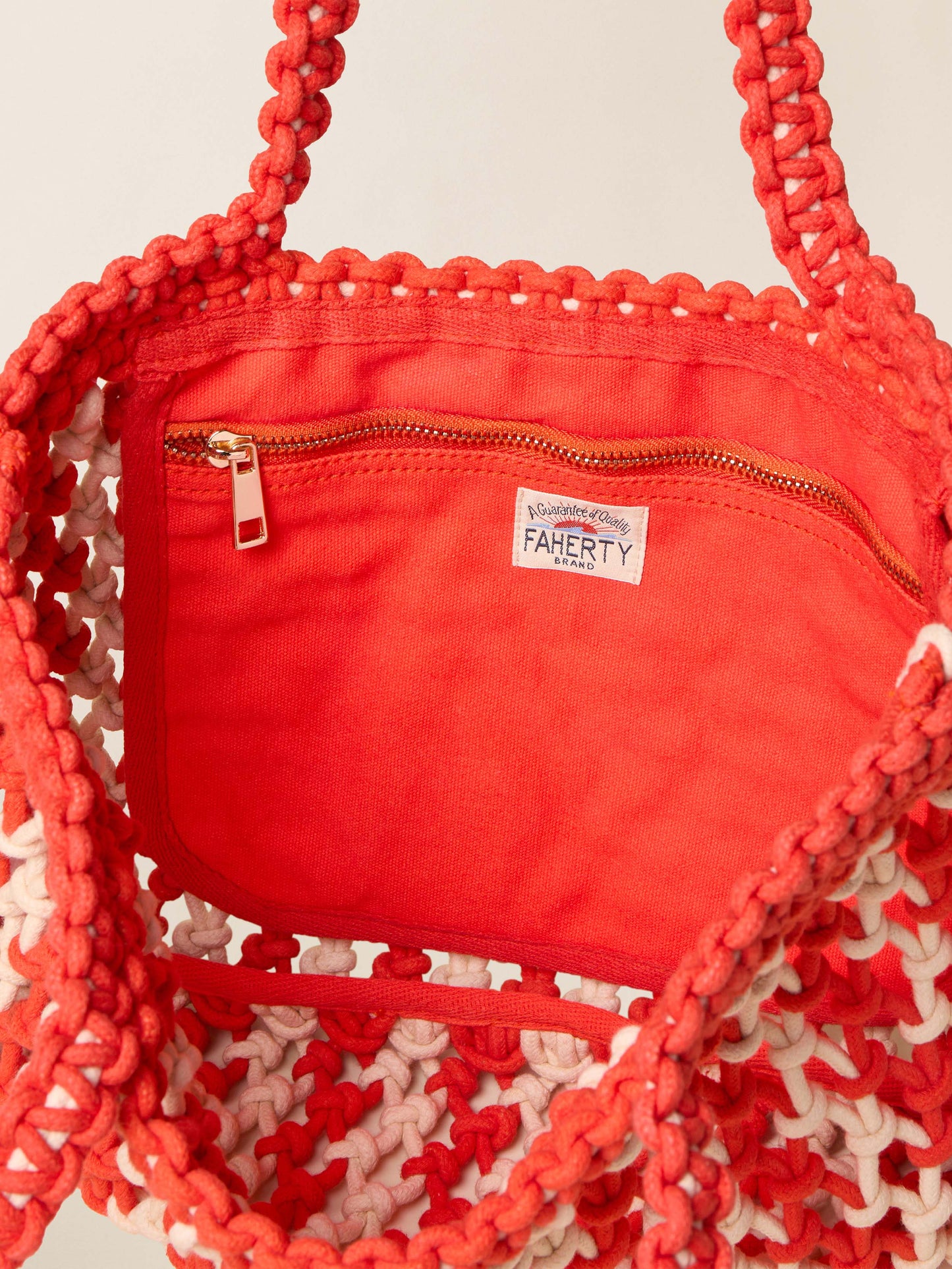 Sunwashed Macrame Tote - Poppy Red