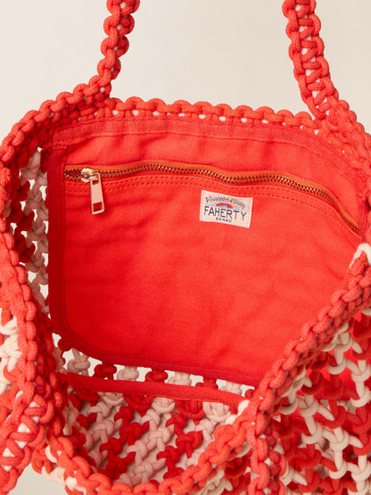 Sunwashed Macrame Tote - Poppy Red