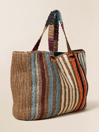 Straw Striped Beach Tote - Canyon Stripe