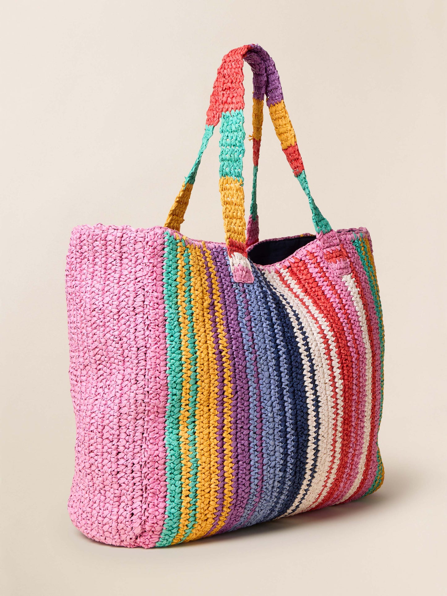 Straw Striped Beach Tote - Rainbow Stripe