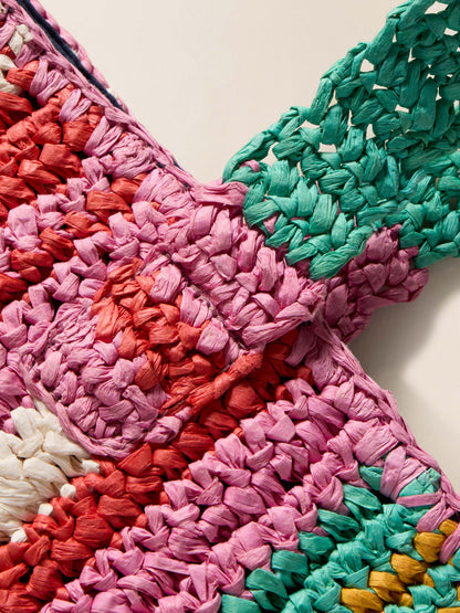 Straw Striped Beach Tote - Rainbow Stripe