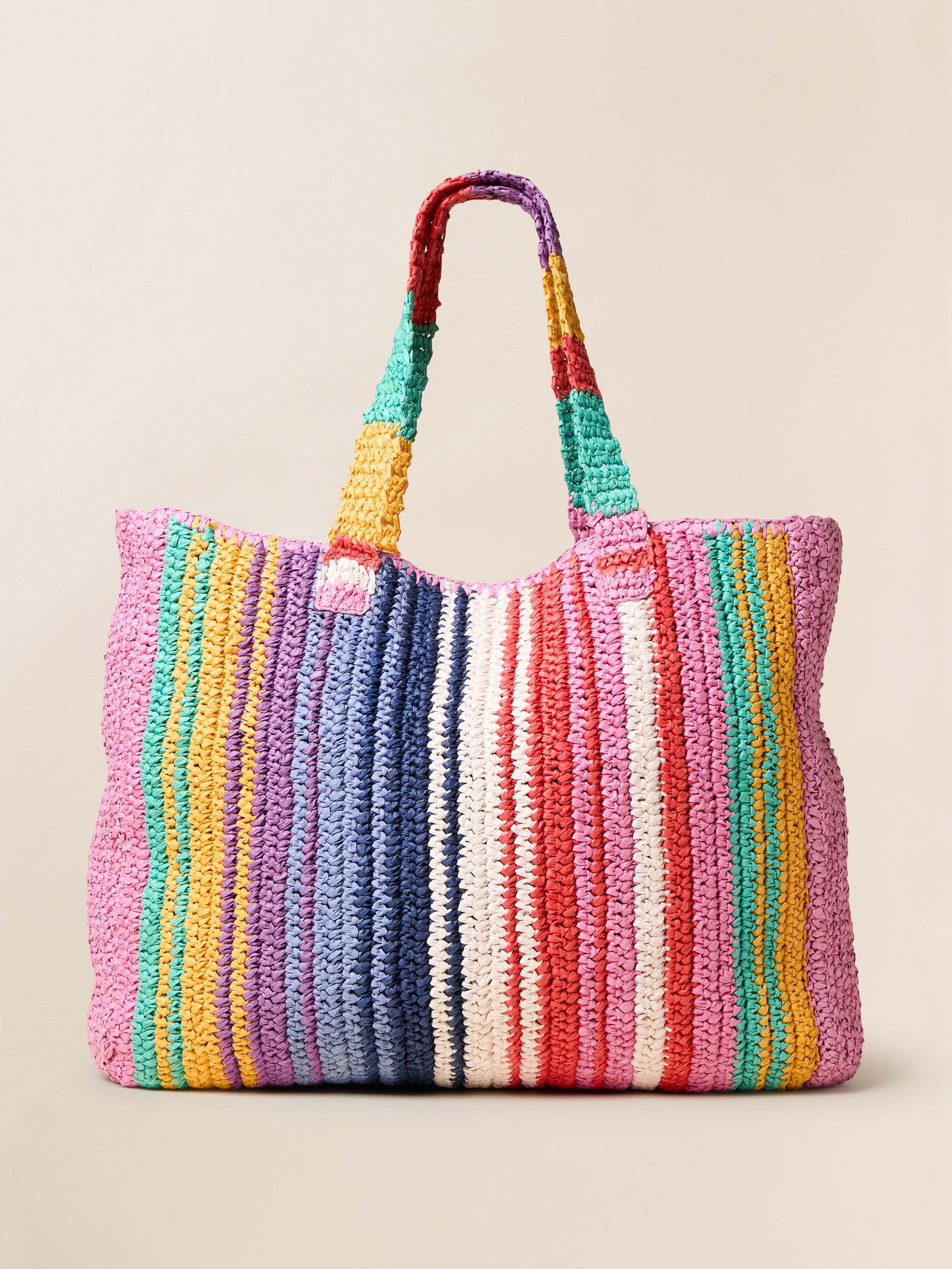 Straw Striped Beach Tote - Rainbow Stripe