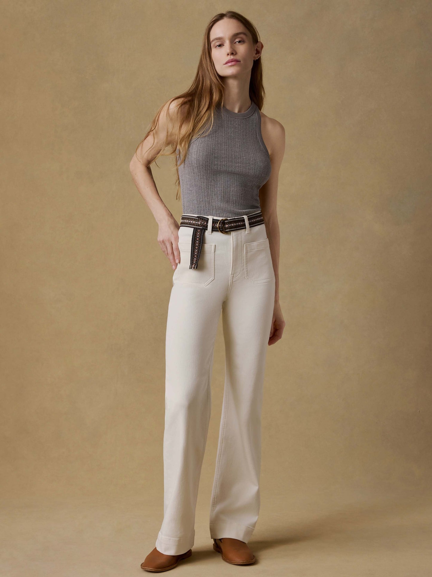 Stretch Terry Patch Pocket Pant - Egret