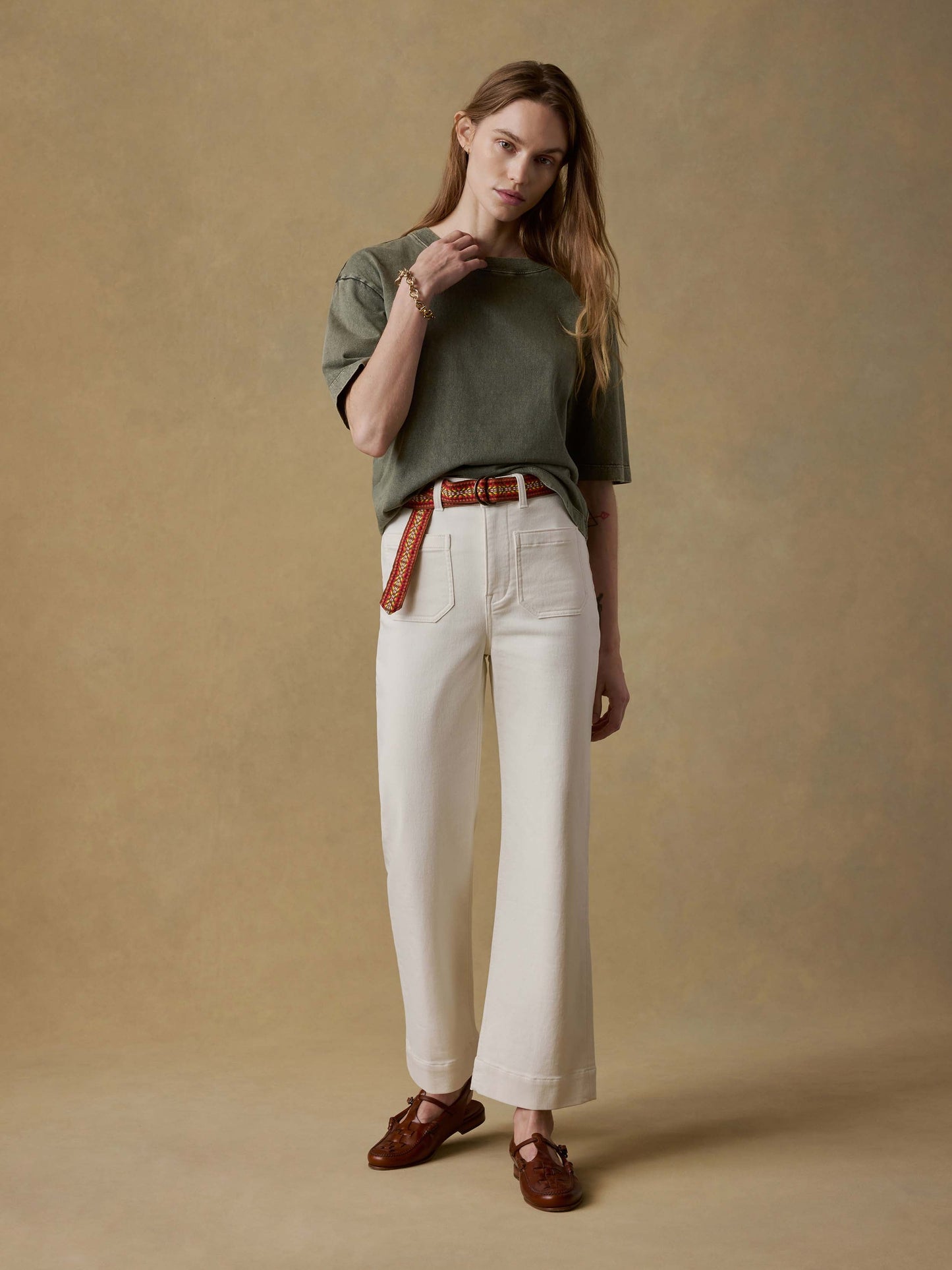 Stretch Terry Patch Pocket Ankle Pant - Egret