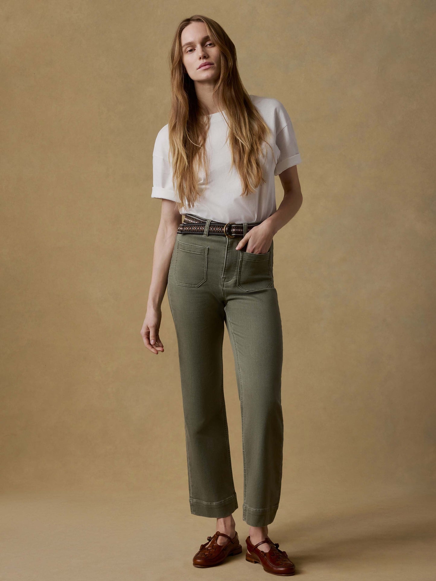 Stretch Terry Patch Pocket Ankle Pant - Island Olive