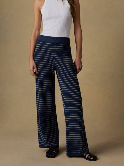 Miramar Linen Sweater Pant - Navy Stripe